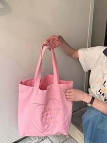 1 Túi đeo vai thêu tình yêu đơn giản, Túi tote mùa xuân và mùa hè mới, Túi vải dung tích lớn Túi đi làm cho học sinh, Thích hợp cho nhân viên văn phòng, Sinh viên, Người yêu nghệ thuật, Phụ nữ thành thị cần túi đi làm hàng ngày, Vừa phong cách vừa thiết thực, Có thể sử dụng làm túi xách xách tay cho những chuyến du lịch nhẹ nhàng hoặc những chuyến đi ngắn cuối tuần - Nhiều màu - Xem 10