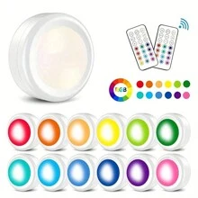 1/3/6 LED 灯圆形，无线电池供电 RGB 遥控装饰夜灯（带遥控器），附加磁性灯具，适用于走廊、浴室、卧室、厨房橱柜、楼梯、家居装饰 - 白色 - 查看 2