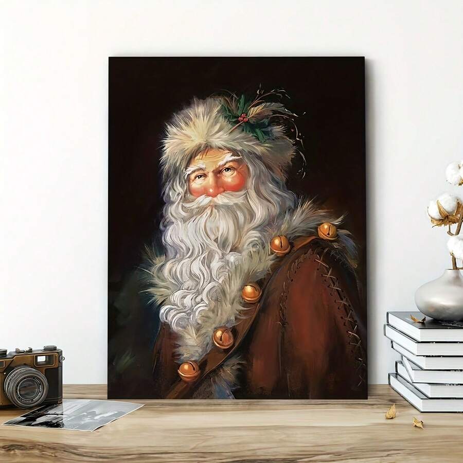 1pcs Santa Claus Portrait Canvas Art - Framed Wooden Wall Decor For Living Room, Bedroom, Office & Restaurant With Framed Ready To Hang - Multicolor - View 1