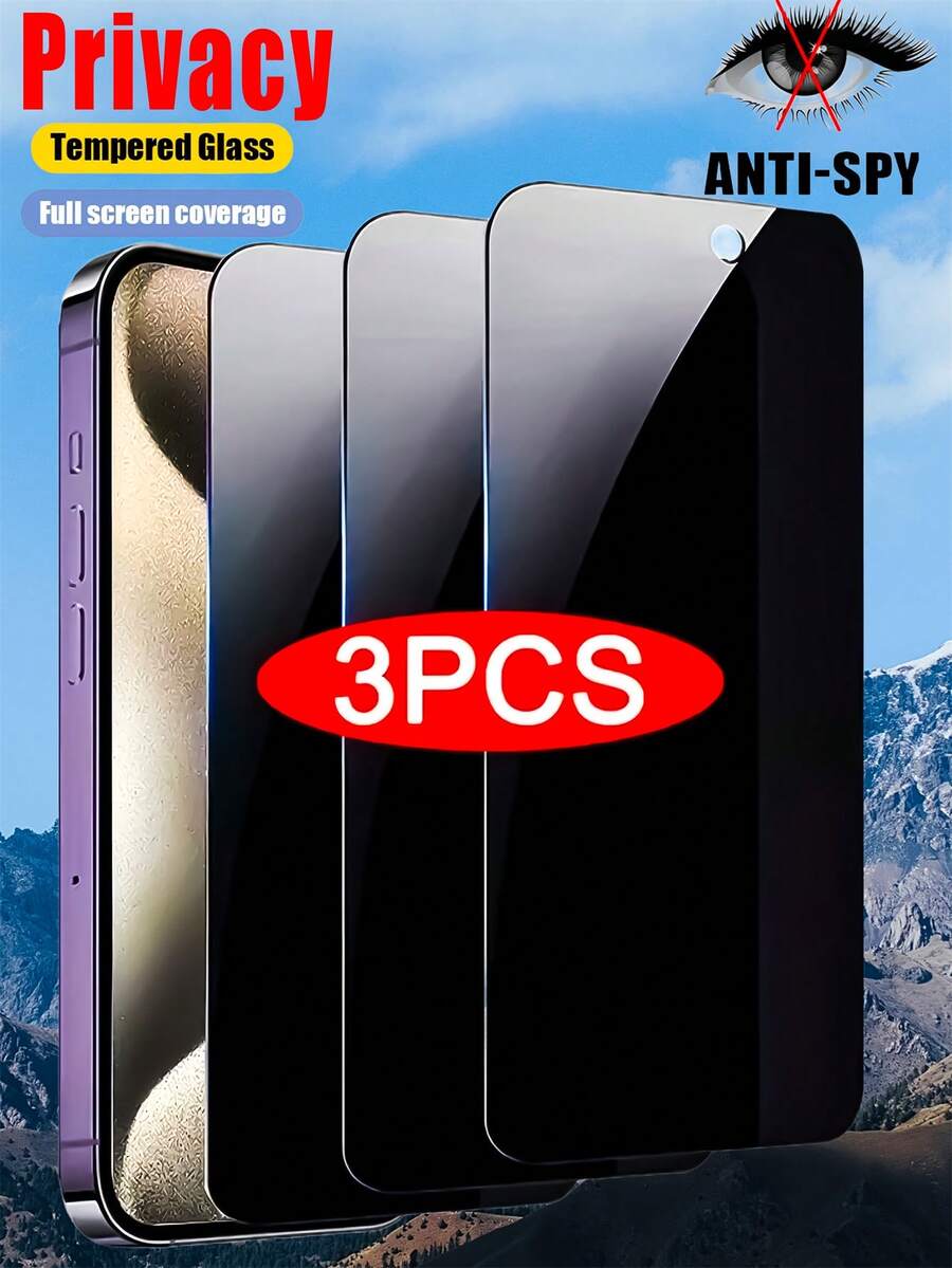 3 件 9H 高铝防窥钢化玻璃兼容 iPhone 16 15 14 13 12 11 X XR 7 8 系列 Pro Promax 无气泡、易粘贴、防偷窥、耐用、耐刮擦、耐摔防偷窥屏幕保护膜隐私玻璃﻿