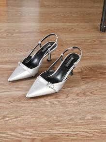 1 Pair Women Fashion Silver High Heels Pointed Toe Wedge Sandals