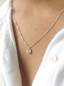 Necklace Chain Pendant Light Point Heart Zirconia Stone 45 Cm 925 Silver - Plateado - Ver 7