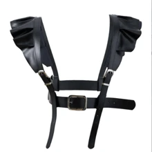 1pc Women's Punk Style PU Leather All-In-One Waist Belt & Shoulder Straps, Retro Double Ruffle Decor Suspender Waist Cincher - Black - View 3