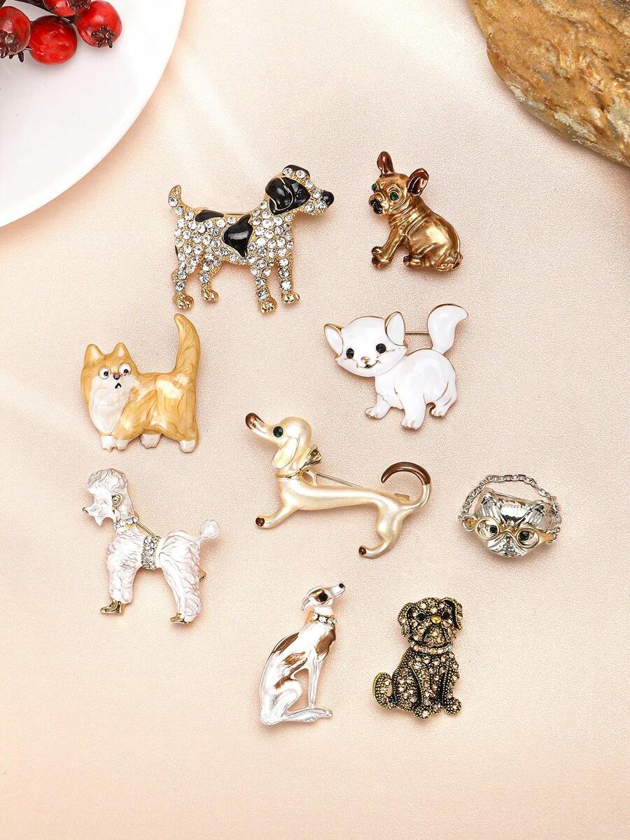 Enamel Dog Brooch, Women's Crystal Animal Brooch, Party Jewelry Accessory Gift - Dog - View 1