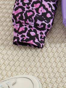 Tween Girl 2024 最新秋季豹纹休闲街头风格圆领长袖上衣和裤子 2 件套 - 紫色 - 查看 5