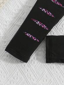 Tween Girl 2024 最新秋季豹纹休闲街头风格圆领长袖上衣和裤子 2 件套 - 紫色 - 查看 8