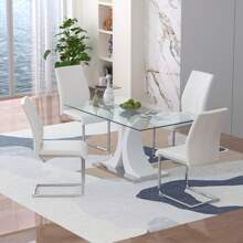 63" Modern Glass Dining Table With 6 PU Dining Chairs,Modern Glass Dining Table With 4 Black PU Dining Chairs - Bàn Trắng với 4 Ghế Trắng - Xem 1