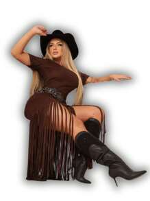 COUNTRY SUEDE RODEIO FRINGE DRESS P TO GG - Rỉ Nâu - Xem 6