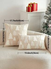1pc Christmas Beige Color Christmas Tree Embroidered Cushion Cover, For Indoor Decoration, Christmas Decorative Pillow Cover (Without Insert)