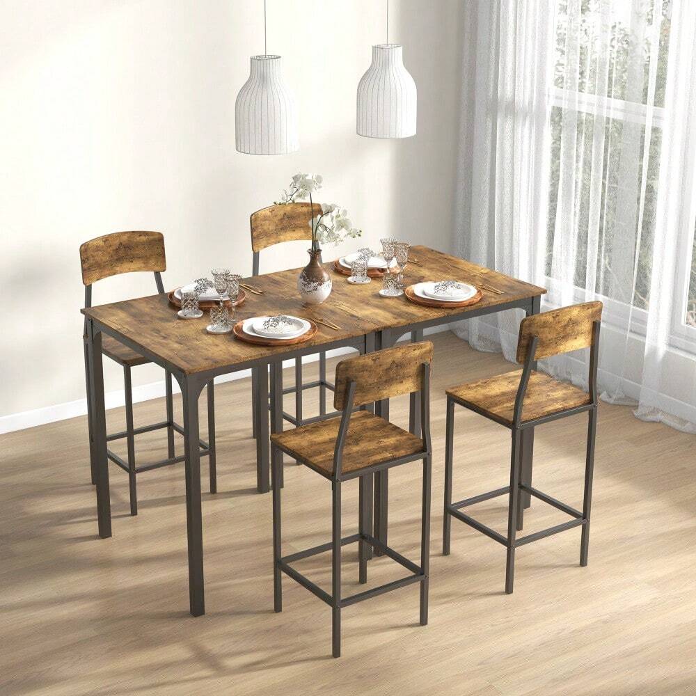 3 Piece Counter Height Bar Table And Chairs Set, Industrial
