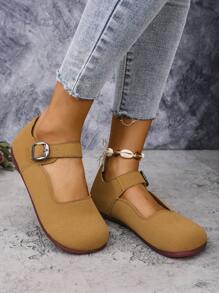 新款休闲平底轻便步行鞋，女士软底妈妈鞋，木质木屐设计，透气 - 卡其色 - 查看 4