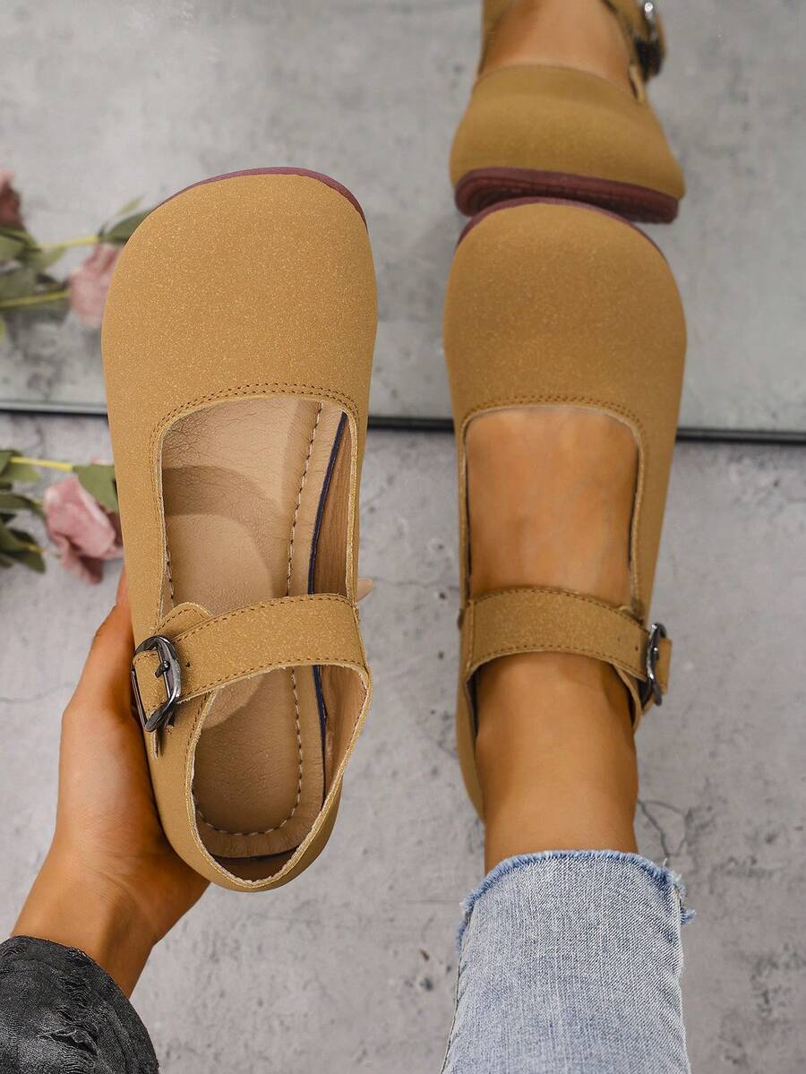 新款休闲平底轻便步行鞋，女士软底妈妈鞋，木质木屐设计，透气 - 卡其色 - 查看 1