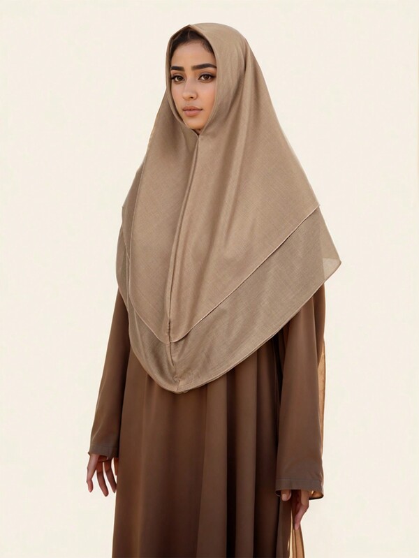 1pc Women Fashion Convenient Headscarf, Versatile Solid Color Muslim Headwrap, Double-Layer Turban, Breathable Comfortable Head Scarf For Daily Wear