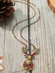 1 件复古风格新款圣诞驯鹿卡通吊坠项链女士 - 聖誕節項鍊 - 查看 18
