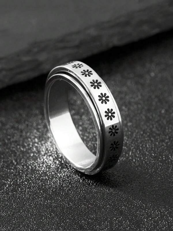 Anillo de acero inoxidable con patrón de flor, anillo de moda perfecto para la ansiedad, regalos de pareja, San Valentín, mamá, madre, Día de la Madre