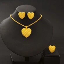 1 套阿拉伯厄立特里亚心形金色首饰套装中东迪拜吊坠项链戒指耳环，非洲新娘婚礼派对配饰，节日礼物 - A - 查看 1