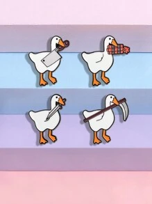 1 件创意卡通金属英文字母几何鸭子形状学生儿童胸针派对日常佩戴礼物送朋友 - 彩色 - 查看 1