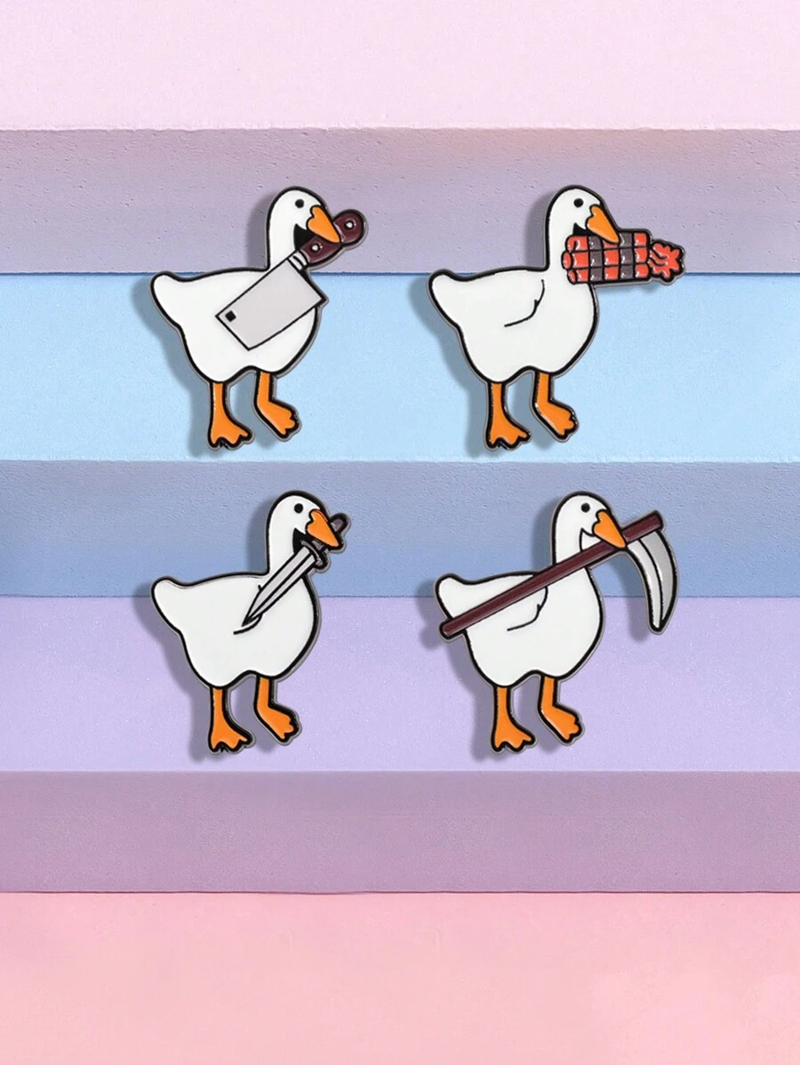 1 件创意卡通金属英文字母几何鸭子形状学生儿童胸针派对日常佩戴礼物送朋友 - 彩色 - 查看 1