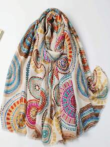 1 chiếc khăn tua rua nhẹ in hình đĩa nhiều màu, đa năng khi đi du lịch, nghỉ dưỡng và chống nắng - Nhiều màu - Xem 15