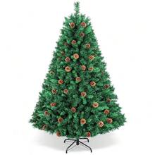6FT Pre-Lit Artificial Christmas Tree W/ Pine Cones Holiday Party PVC Stand Tree - 1 - Xem 4