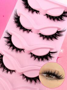 5对/包猫眼假睫毛狐狸眼天使人造貂皮超大卷曲蓬松假睫毛6D假睫毛自然妆效条状睫毛 - 黑色 - 查看 3