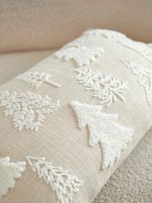 1pc Christmas Beige Color Christmas Tree Embroidered Cushion Cover, For Indoor Decoration, Christmas Decorative Pillow Cover (Without Insert)