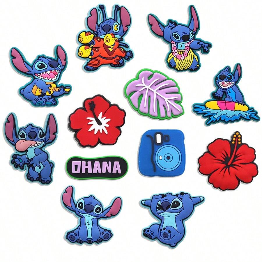 Disney Set de 12 adornos con diseño de puntada para zapatos, decoraciones de PVC para bolsas de playa, accesorios para zapatos, idea de regalo para cumpleaños, Navidad, San Valentín, fiestas de Halloween