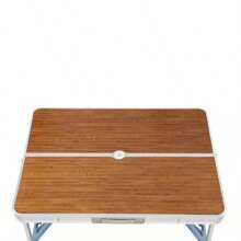 Outdoor Aluminum Portable Folding Camping Table With Umbrell Hole - Wood Color - View 8