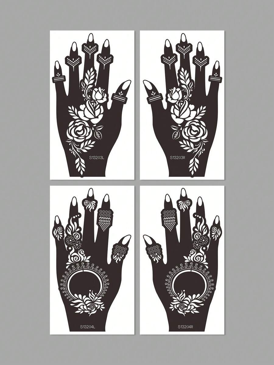 4 Sheets Reusable Flower Tattoo Stencils Temporary Tattoo Sticker Body