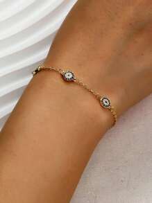 1 件 S925 纯银手链，精美个性化恶魔之眼合成方晶锆石圆形手链，寓意带来好运，适合送给女孩、家人、朋友的礼物 - 金黃色 - 查看 2