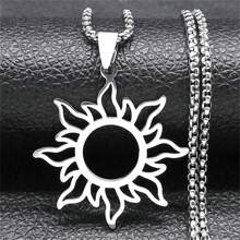 Dây chuyền mặt dây chuyền nữ thần mặt trăng mặt trời thẩm mỹ cho nam nữ thép không gỉ màu vàng/bạc/đen trang sức vòng cổ chuỗi hoa đơn giản - vòng cổ - Xem 2