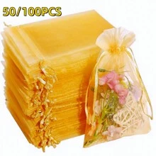 10/50/100个欧根纱礼品包装袋，金色欧根纱糖果袋，圣诞节彩色欧根纱礼品袋，薰衣草香味包装袋，圣诞节家居装饰，节日婚礼派对礼品袋情人节 - 彩色 - 查看 11