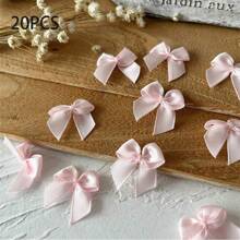 20 peças Mini Laço de Fita de Cetim para Férias Floral DIY Artesanato Costura Patch Enfeite para Chapéus, Caixa de Presente de Casamento, Decoração de Natal