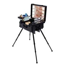 Rolling Makeup Case Trolley Train Box Organizer With Key Travel Cosmetic Luggage - Black - View 6