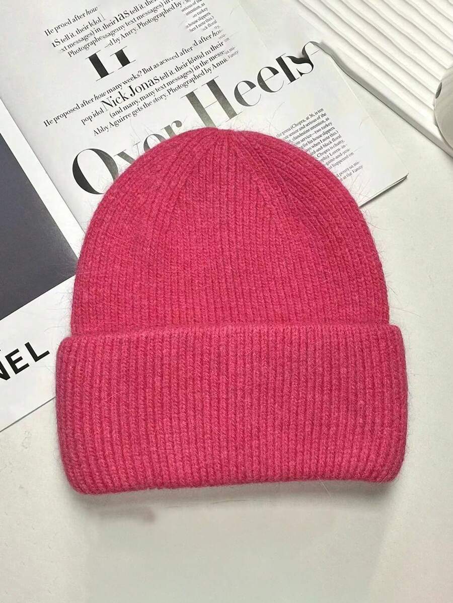 FADZOYLE 1pc Women's Knitted Cuffed Beanie, Soft Loose Warm Comfortable Knit Hat, Unisex Adult Ski Running Cap, Winter