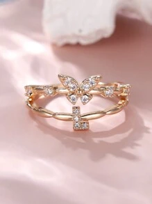 Tsnamer 1 件精致蝴蝶首字母戒指，适合女士 26 个字母 A-Z 个性化名字堆叠戒指珠宝生日圣诞礼物 - 戒指 - 查看 15