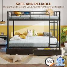 GREENSTELL Metal Bunk Bed Full Over Full With USB Charging Station, LED Bunk Bed With 2 Storage Drawers, Bed With Safety Guardrail & Ladders, No Box Spring Needed, Easy Assembly - 黑色 - 查看 4