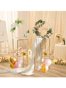 Gold Flower Stand For Centerpieces: 2-Layer 31.5 Inch Tall Stand Pedestal Table With Acrylic Panel Metal Floor Vases Cylinder Stands For Wedding Centerpiece Party Decoration, Halloween And Christmas Decorations - Vàng - Xem 3