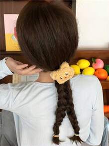 2 件装可爱毛绒黄油熊发夹发夹少女心卡通头绳皮革发带马尾辫发饰趣味配饰 - 黃色 - 查看 9