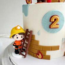 3pcs/Set Fireman Cake Decoration,For Birthday Fireman Fire Themed Party Cake Decoration Supplies - Multicolor - View 4