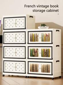 1 pieza Gabinete de almacenamiento plegable multicapa, contenedor de almacenamiento apilable con puerta magnética y ruedas, gabinete de almacenamiento de plástico de fácil instalación, puerta doble transparente, almacenamiento multifuncional, ahorra espacio, para libros, ropa, juguetes, almacenamiento de varios usos, almacenamiento de armario - Multicolor - Ver 1