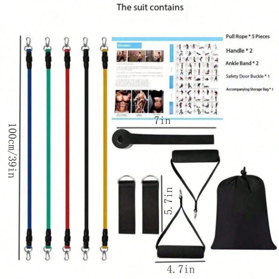 11 Pcs/Set Resistance Bands Kit With Door Anchor, Handles And Carry Bag
