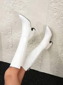 Women's Fashionable & Elegant High Chunky Heel Pointed Toe Zipper Sexy Party Ankle Boots, White , Match With Dresses For Women