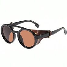 Gafas de estilo vintage de moda Steampunk resistentes al viento para montañismo, con montura redonda, gafas retro para hombres y mujeres con gafas laterales, ideales para ciclismo, motociclismo, y actividades al aire libre como la playa, vacaciones y viajes. (Estuche de gafas no incluido)