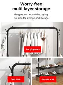 Household Clothes Drying Rack Multifunctional Clothes Storage Rack Modern Simple Floor-Standing Coat Rack - Black - View 5