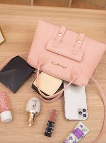 优雅时尚女士手提包，经典赛车红和樱桃红，秋冬简约时尚手提包，轻质人造皮革多用途小包，拉链开合，多个口袋，可调节肩带，适合日常佩戴 - 白色 - 查看 8