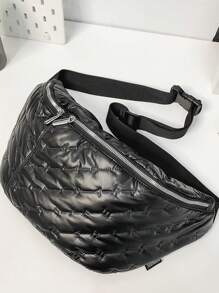 New Embroidered Solid Color Chest Pack, Waist Pack, Crossbody Bag, Women Large Handbag Set, Casual Autumn/Winter - Black - View 4