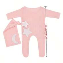 Macacão de malha decorado com estrelas e lua, chapéu com cauda longa, conjunto de duas peças, adereços de fotografia, conjunto de estúdio, vestuário, chá de bebê, presente de Páscoa, itens para meninas/meninos recém-nascidos