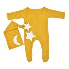 Macacão de malha decorado com estrelas e lua, chapéu com cauda longa, conjunto de duas peças, adereços de fotografia, conjunto de estúdio, vestuário, chá de bebê, presente de Páscoa, itens para meninas/meninos recém-nascidos
