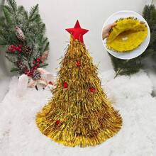 5pcs/Set Colorful Tinsel Pom Pom Santa Hats, Christmas Tree Shaped Creative Design In Green, Silver, Red, Vibrant Colors For Holiday Atmosphere & Photo Props